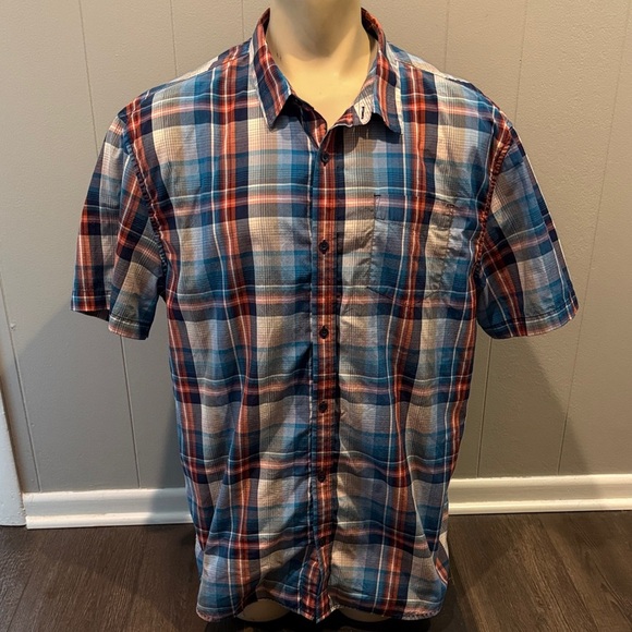 Prana Blue and Red Plaid Casual Shirt - Picture 1 of 4